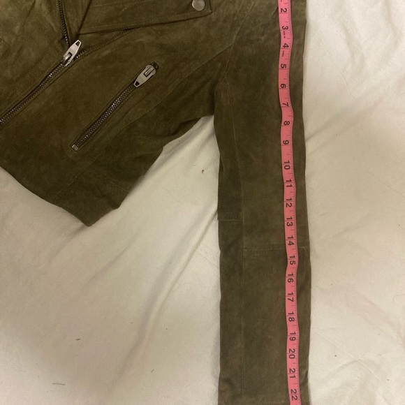 BlankNYC Olive Genuine Suede Leather Cropped Motorcycle Jacket Small - Picture 11 of 12
